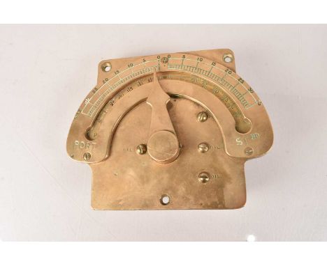 A Vintage Brass Ship's Rudder Position Indicator, in heavy brass with the mechanism to the reverse