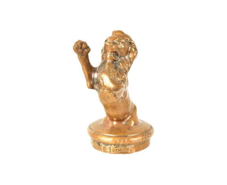 Franklin Car Mascot, c.1925-28, the heavy metal mascot in the form of a rearing lion, with scroll and motto to base, 'Aura Vi
