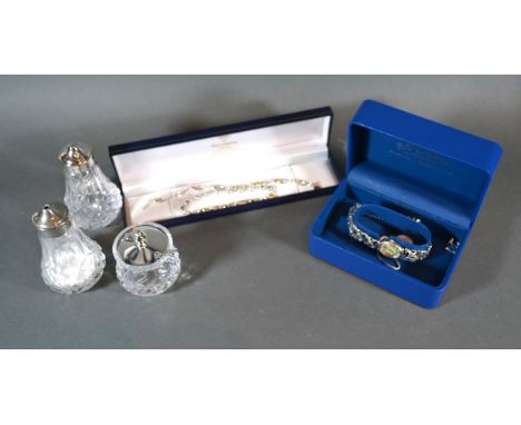 A 925 Silver Bracelet together with another bracelet, a 925 silver cased Rotary ladies' wrist watch and a three piece condime