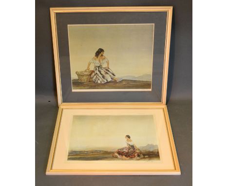 After Russell Flint 'Study Of A Spanish Lady' coloured print signed in pencil, 48 x 56 cms and 44 x 59 cms 
