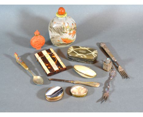 A Mother Of Pearl And Tortoiseshell Card Case 19th Century together with a 19th Century Horn Snuff Box and other items to inc