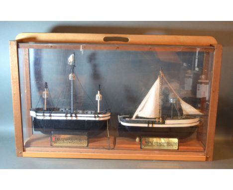 A Model Boat 'Newarp Of Great Yarmouth 1790' together with another model boat 'Owers Of Selsey Bill 1748' both housed within 