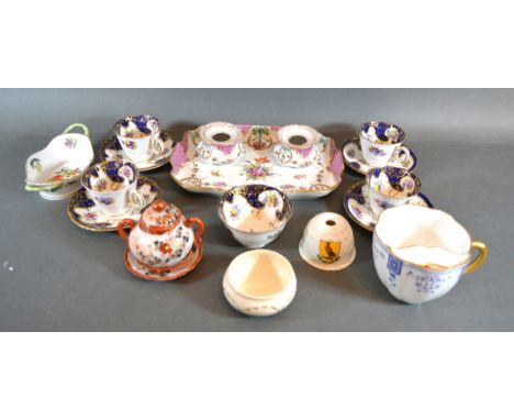 A Dresden Porcelain Ink Stand together with other ceramics to include 19th Century Derby 