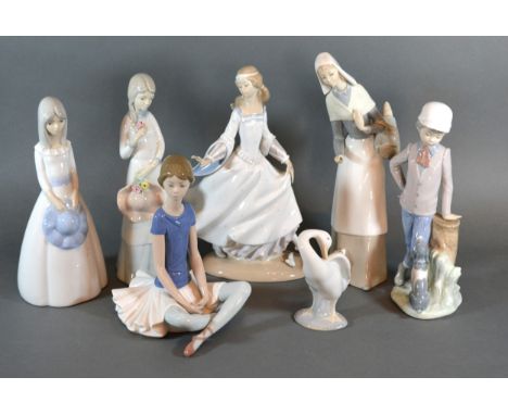 A Lladro Porcelain Model Of A Girl together with two other Lladro porcelain figures and various other similar 