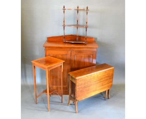 A 19th Century Mahogany Side Cabinet together with an Edwardian mahogany two tier occasional table, a Sutherland table and a 