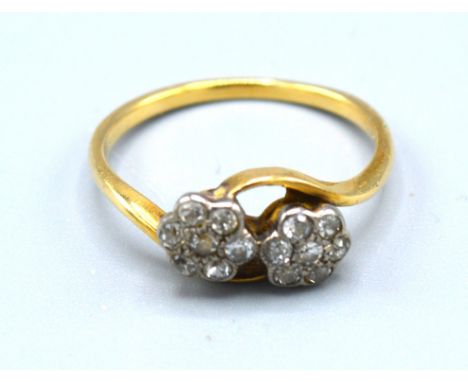 A Yellow Metal Double Diamond Cluster Ring 2 gms. ring size M 