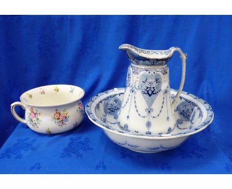 WASHSTAND JUG AND BASIN Art Nouveau style Clyde pattern, with a later chamber pot