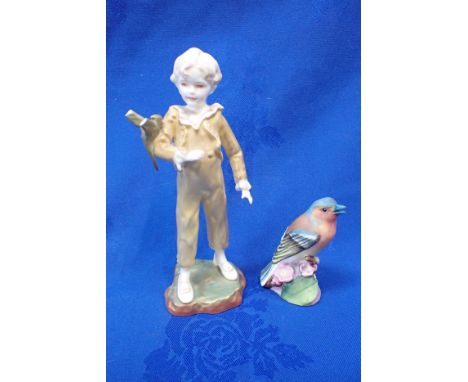 A ROYAL WORCESTER F.G. DOUGHTY 'PARAKEET' FIGURINE (damaged) and a Royal Worcester Chaffinch (2)