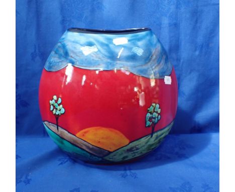 S.WHITEHEAD FOR POOLE POTTERY, A SUNRISE PURSE VASE 26cm high 