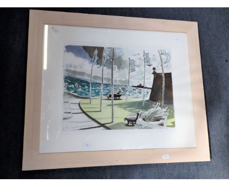 TONY KERINS (CONTEMPORARY): 'THE WIND THROUGH THE SQUARE' (Swanage) colour print, facsimile signature