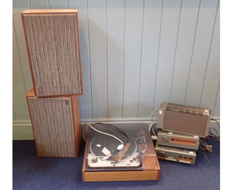 TWO QUAD TUNERS, A QUAD 303 AMPLIFIER a Goldring G99 turntable, and a pair of Leak speakers