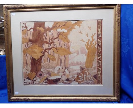 R. BOURDIER: A DESIGN FOR AN ART NOUVEAU MARQUETRY PANEL, WATERCOLOUR French, signed and dated 'Juin 1895', in a gilt frame 8