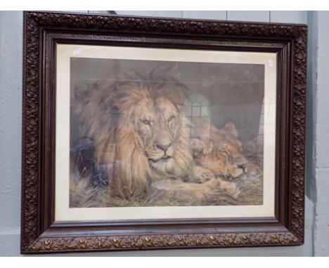 A PEARS PRINT 'BRITISH LIONS' (AFTER LANDSEER) c.1900, in a heavy moulded frame (mounted over the margins, the 's' of 'Pear's