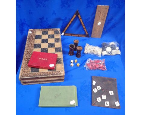 A COLLECTION OF GAMES Victorian and later, including backgammon, chess (bone), draughts, piquet, bezique and others