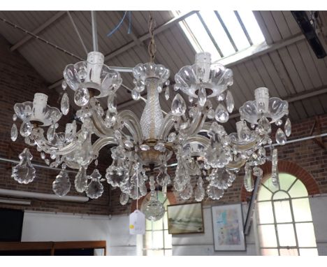 AN EIGHT-BRANCH CHANDELIER, WITH GLASS DROPS 60cm diam, 68cm drop, with fitting (approx)