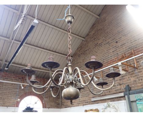 A BRASS EIGHT-BRANCH CHANDELIER (some damage)
