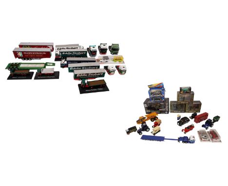 A selection of diecast models, both boxed and loose, including: a Majorette safari truck and trailer; a Corgi 'Superliner' bu