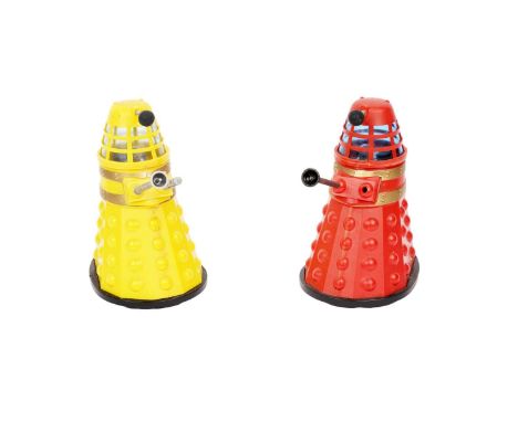 Two plastic battery-operated Marx Daleks, both missing packaging. (2)