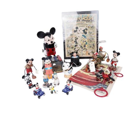 A selection of Mickey mouse interest toys, including a Walt Disney Productions xylophone player by Marx; a long-limbed Mickey