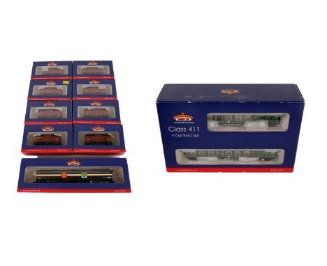 A Bachmann Model Railways 00-gauge Class 411 4 Car EMU set, boxed; together with a selection of Bachmann 8-ton Cattle Wagons;