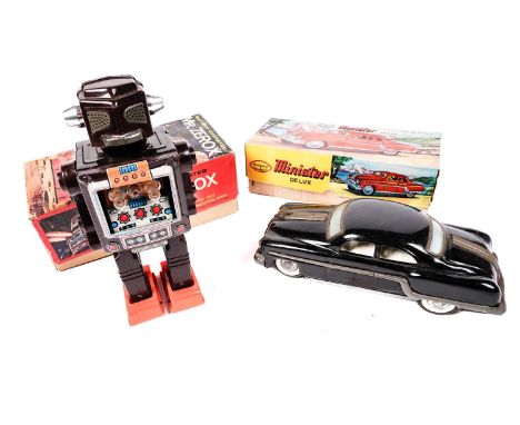 A 1960s Mr. Zerox plastic and tinplate robot, by S.H. Horikawa, Japan, battery operated 23cms high, with original box; togeth