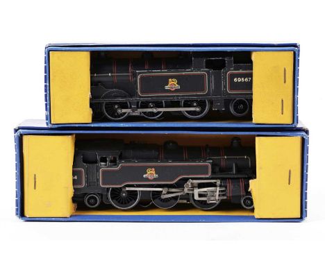 A Hornby Dublo 00-gauge 2-6-4 tank locomotive, 80054 in British Railways black livery; and a Hornby Dublo 00-Gauge 0-6-2 tank