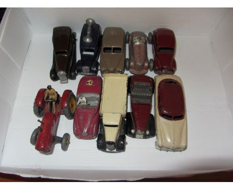 Nine Dinky vintage die-cast vehicles and one other in one box