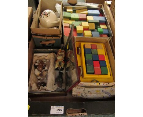 Vintage cast alloy nodding bird, English tin-plate mounted drummer boy, building bricks etc in one box
