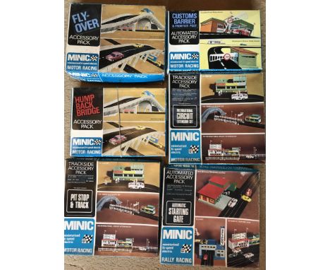 Triang Minic motorways, Accessory packs Flyover, Hump back bridge, pit stop and track, customs barrier and frontier point, in