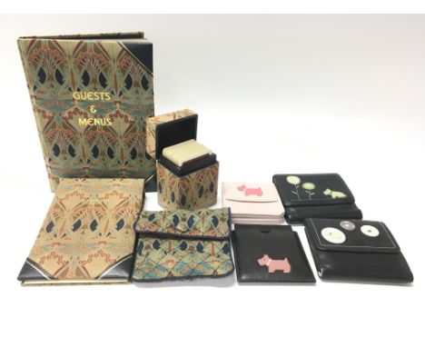 A Liberty of London playing card case containing two sets of playing cards, a Guests &amp; Menus booklet, a memo booklet and 