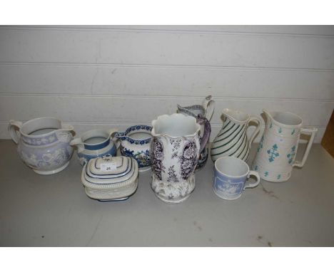 MIXED LOT VARIOUS VICTORIAN AND LATER JUGS, CASTLEFORD TYPE COVERED SUGAR BASIN AND OTHER ITEMS