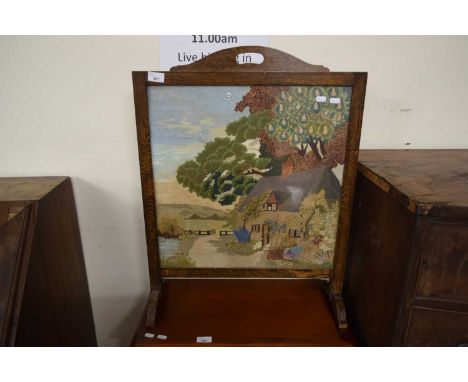 OAK FRAMED NEEDLEWORK FIRE SCREEN, 71CM HIGH