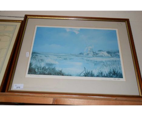 SHIRLEY CARNT, COLOURED PRINT, CLEY MILL, F/G, 54CM WIDE