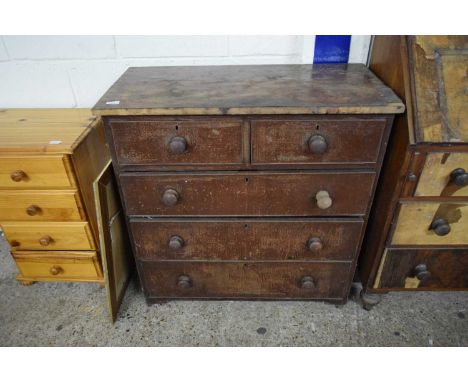 VICTORIAN MAHOGANY CHEST OF FIVE DRAWERS (FOR RESTORATION), 91CM HIGH