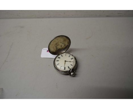 Second quarter of 19th century hallmarked silver cased full hunter pocket watch having gold hands to a white enamel dial with