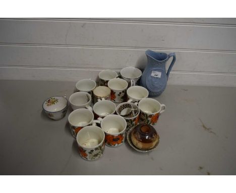 DOULTON STONEWARE VESTA STAND, VARIOUS 19TH CENTURY AND LATER CUPS AND SAUCERS