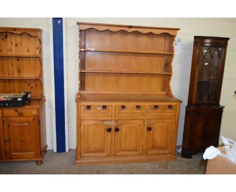 20TH CENTURY CRAFTSMAN MADE KITCHEN DRESSER WITH TWO SHELF BACK OVER A BASE WITH THREE DRAWERS AND THREE DOORS, 145CM WIDE