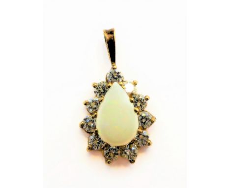 A 9-carat gold, opal and white sapphire pendant