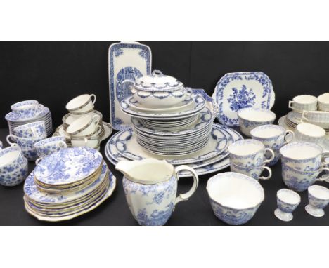 Mostly blue and white wares to include:a late 19th century Booths part dinner service with 6 x 26 cm, 6 x 24.5 cm and 5 x 19 