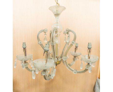 A five-light glass chandelier for restoration (approx. 52 cm wide)
