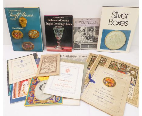 An interesting selection of royal commemorative ephemera and three antiques reference books:'A Souvenir Book of the Queen's D