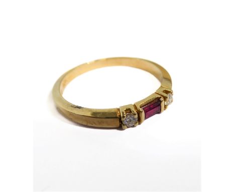 An 18-carat gold ring set with ruby and diamonds,&nbsp;size O