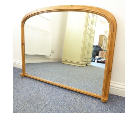 A modern pine-framed overmantle mirror in 19th century style (101.5cm wide x 76cm high)