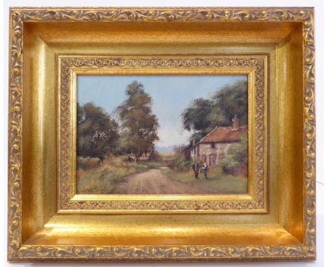 **James Wright (British, Lincolnshire, b.1935) 'Country Landscape with Cottages' - oil on board signed 'James Wright' lower l