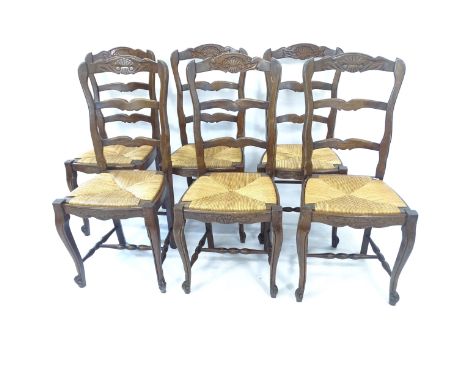 A set of 6 French oak ladder-back dining chairs 