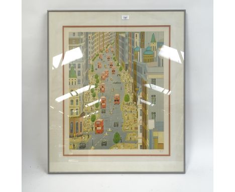 After Francois Fanch Ledan, limited edition print, London street scene, signed in pencil, no. 14/250, image 61cm x 49cm, fram