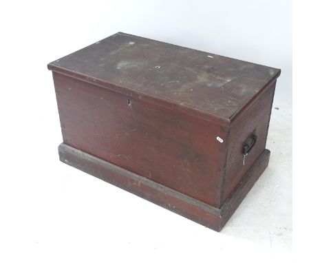 A Vintage stained pine blanket box, W87cm, H52cm, D50cm 