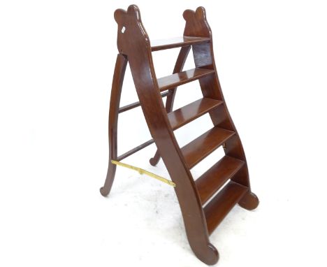 An Antique mahogany folding library ladder, H112cm 