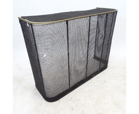 A Vintage metal mesh fireguard with brass frame, W92cm, H70cm, D30cm 