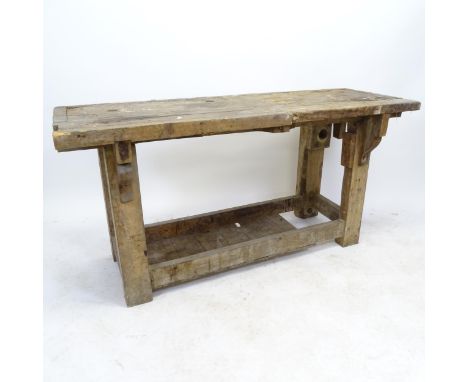 A Vintage pine work bench, L145cm, H73cm, D51cm 